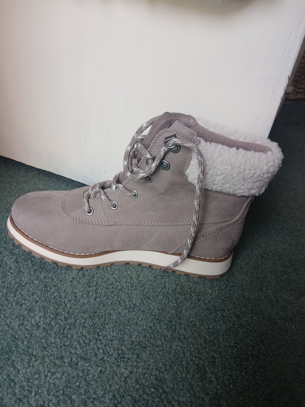 Old Navy Taupe Lace-Up Faux-Shearling Ankle Boots